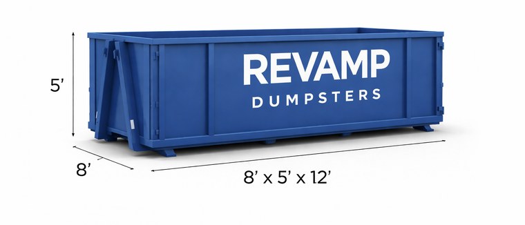 15 yard dumpster rental in Murfreesboro TN from Revamp Dumpsters, 12 by 8 by 5 feet