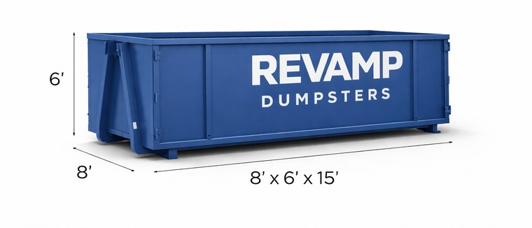 20 yard dumpster rental in Murfreesboro TN from Revamp Dumpsters, 15 by 8 by 6 feet