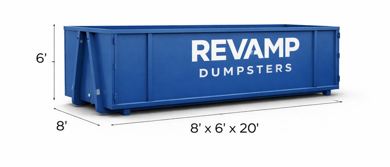 30 yard dumpster rental in Murfreesboro TN from Revamp Dumpsters, 22 by 8 by 6 feet